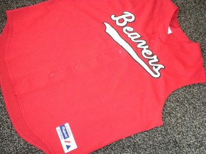 Vintage Majestic Baseball Jersey XL Red Portland Beavers Button Sleeveless USA