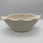 Vintage McCoy #627 Ceramic Ribbed Tierra Line Ivory White Planter Scalloped Edge