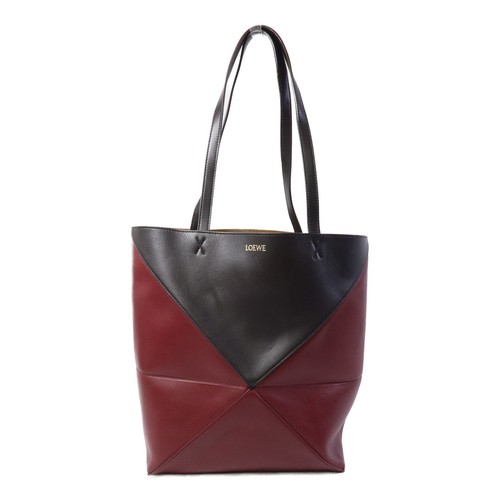 LOEWE Medium Puzzle Fold Tote Bag Calfskin Leather Brown/Burgundy