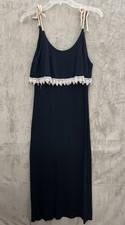 Boho Midi Dress Womens Large Crochet Lace Trim Rope Strap Sleeveless Beach