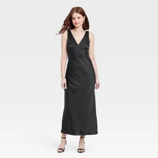 Women's Satin Slip Maxi Dress - A New Day Black XL: Recycled