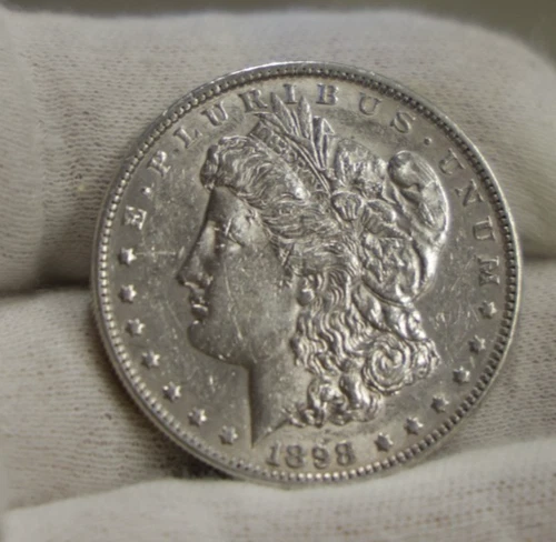 1898 US Morgan Silver Dollar $1 AU (Cleaned)
