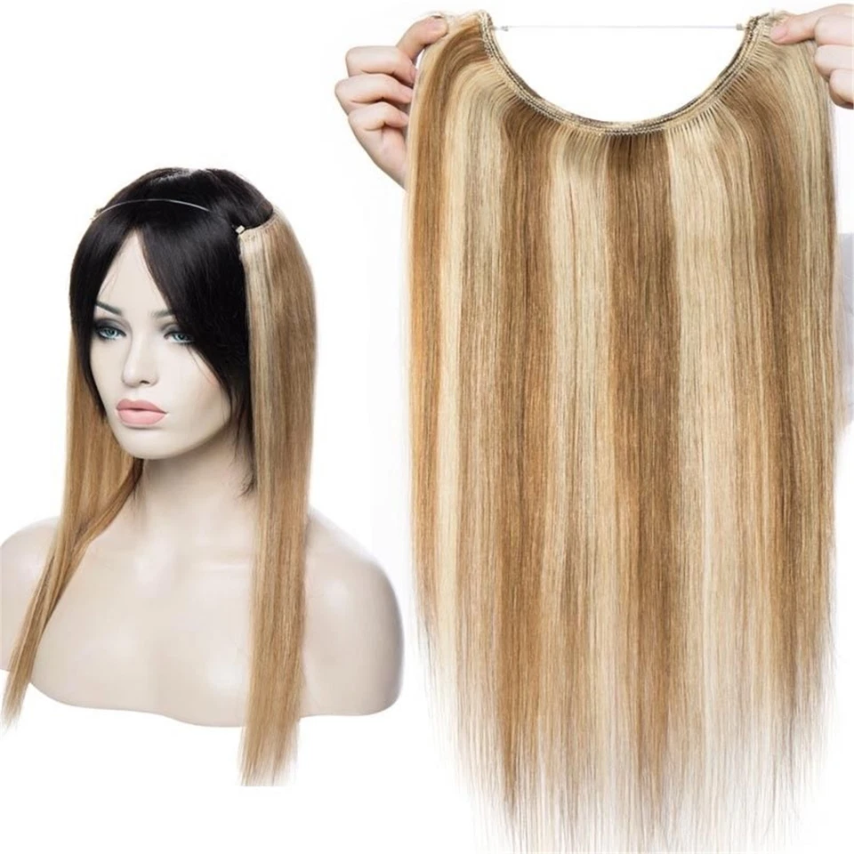 170 g 20 Zoll unsichtbarer Draht Schuss Flip in Echthaar Extension Mix blond USPS - Bild 3 von 4