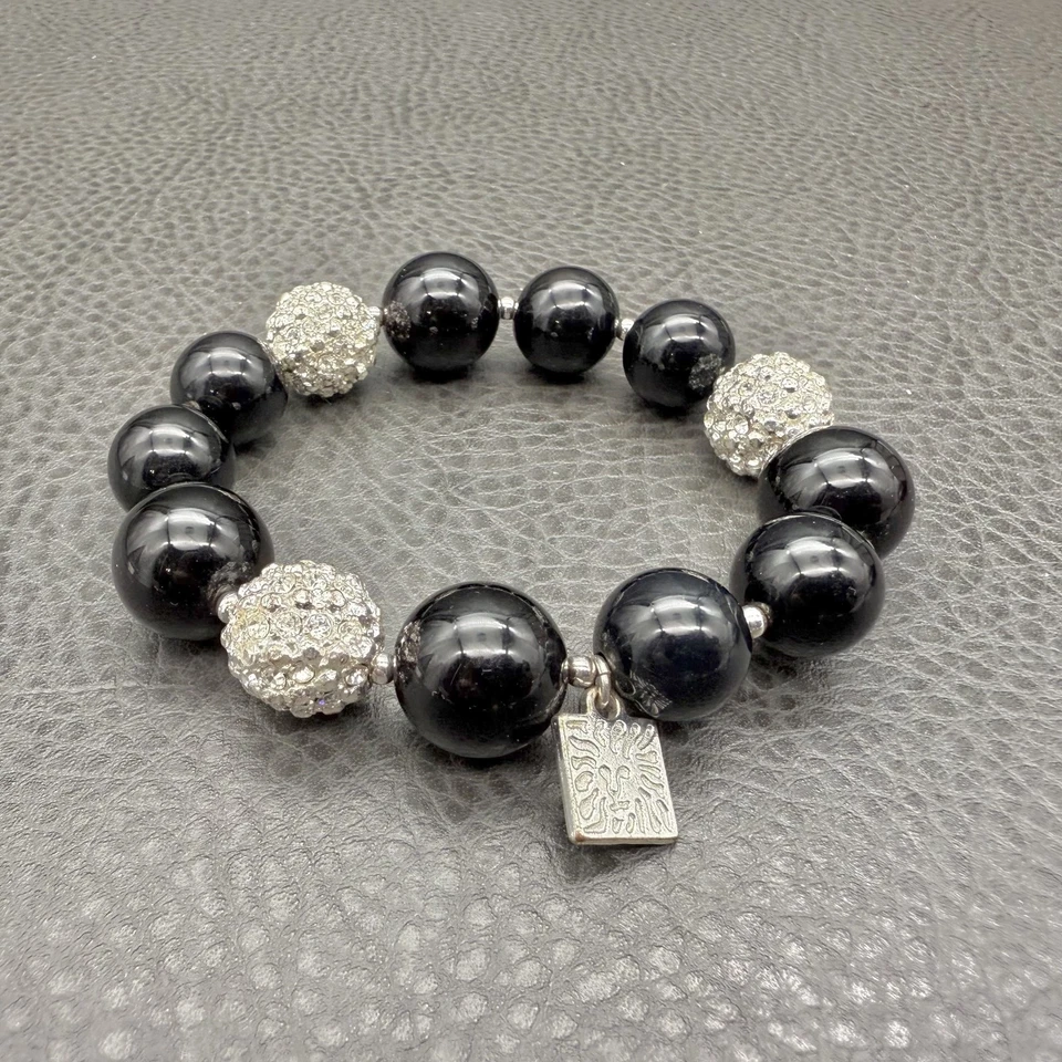 Pulsera elástica Anne Klein bola pavé de cristal plata león dije cuentas 7 pulgadas Foto 4 de 4