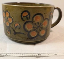 Vtg Otagiri Speckled Soup Coffee Tea Mug Cup Brown Green w/ Orange Floral Q1