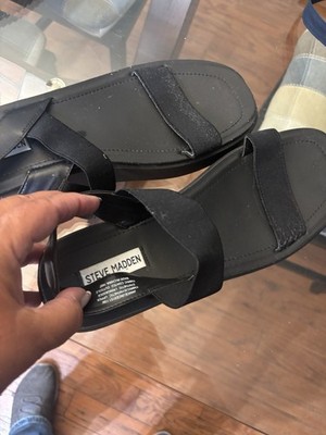 Steve Madden Women s US 12 Black Strappy Slip-On Flat Sandals Synthetic