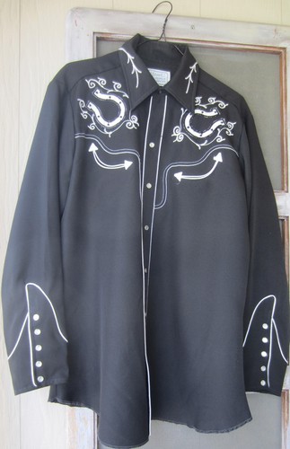 Vintage H Bar C Western California Ranchwear Jacket Rockabilly Large Black Shirt
