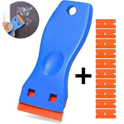 Plastic Car Sticker Remover Scraper Tool & 10 Blades Glass Window Clean