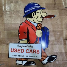 USEDCARS DEPENDABLE PORCELAIN ENAMEL SIGN 22 X 30 INCHES