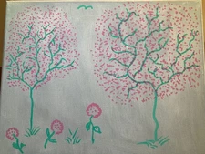 Expressionism 8x10 Cherry Blossoms In The Fog Original Handmade Colorful Art