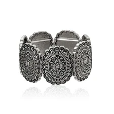 Boho Western Style Bracelet for Men and Women Vintage Oval Engraved Bracelet Boh