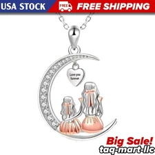 Mom & Daughter Moon Heart Necklace Set – Christmas “Love You Forever” Gift