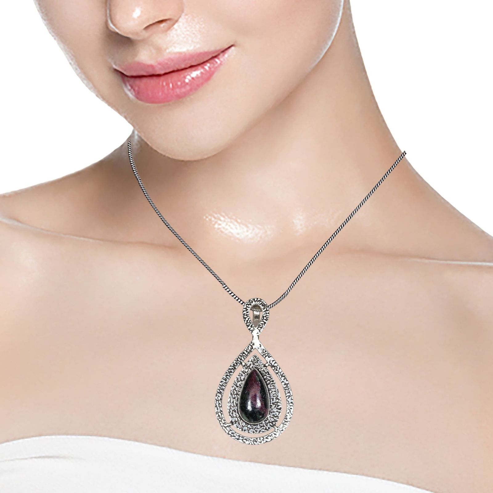 Handmade Ruby Zoisite Amethyst Gemstone Necklace 18 Inch Gift