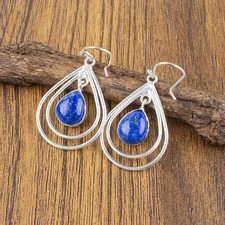 Natural Lapis Lazuli Gemstone Earrings 925 Sterling Silver Jewelry For Women