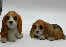 VINTAGE HOMCO  PAIR of BROWN COCKER SPANIEL PUPPY  FIGURINES ..#1407...