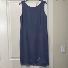 Vintage Laura Ashley Blue Silk Lace Sleeveless Shift Sheath Dress, UK 14 US 10