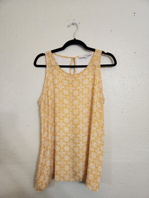 Loft Women's Gold Geometric Tile Print Sleeveless Round Neck Tank Blouse Size L