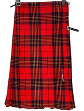 Ashton Wool Kilt Tartan Red Pleated Leather Buckles Made in Great Britain Size 8