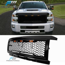 Fits 15-18 Chevy Silverado 2500 3500 Front Bumper Upper Mesh Grille Gloss Black