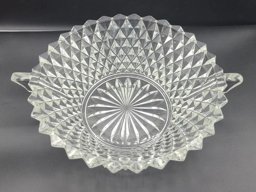Fostoria American Two Handled Clear Glass Fruit Centerpiece Console Serving Bowl