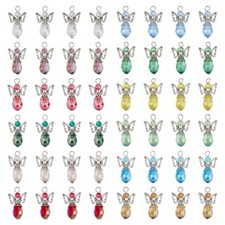 Tibetan Silver Angel Charms Electroplated Glass 29mm  Mixed Colours 10pcs ST2