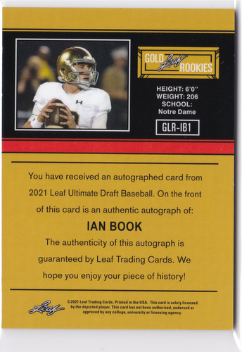 2021 Leaf Ultimate Draft IAN BOOK GOLD AUTO Autograph RC Rookie Saints 8/50 - Picture 2 of 2