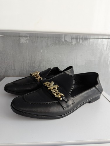 Louis Vuitton Black Leather Gold Chain Logo Smoking Loafers Flats Shoes Moccasin - Picture 10 of 17
