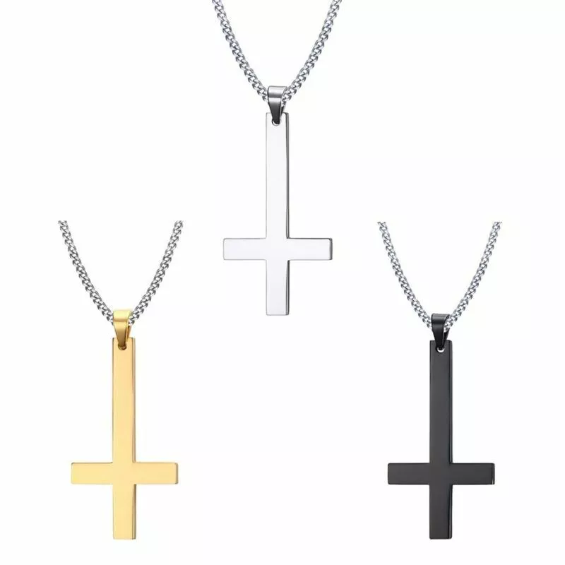 Stainless Steel Upside Down Cross Necklace Inverted Cross Pendant