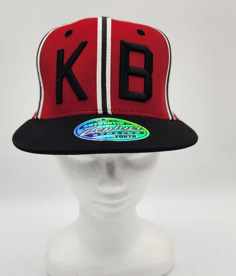 Zephyr KB Baseball Hat Cap Retro Fitted Youth Size Black Red Flat Brim NEW NWT - Image 3 of 4