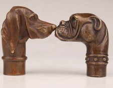Vintage Old Bronze Statue Dog Cane Walking Stick Head Handle Accessorie