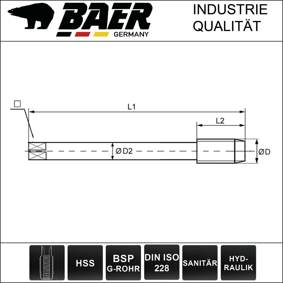 BAER Gewindeschneider G Rohrgewinde G1/8 G1/4 G3/8 G1/2 G3/4 G1 Zoll HSSG - Bild 3 von 4