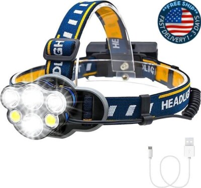 Linterna frontal LED recargable, 1000 lúmenes altos, 6 LED 8 modos de luz.neuvo.