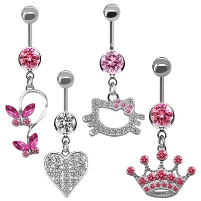 Belly Button Ring For Women Trendy Pink Butterfly Cute Cat Sexy Piercing Jewelry