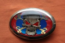 Vintage Hand Made Skull Crossbones Inlay Bikers Belt Buckle
