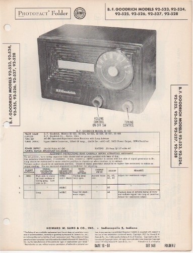 1951 B.F. Goodrich 92-523 Radio Service Manual Photofact 524 525 526 527 528 FIX