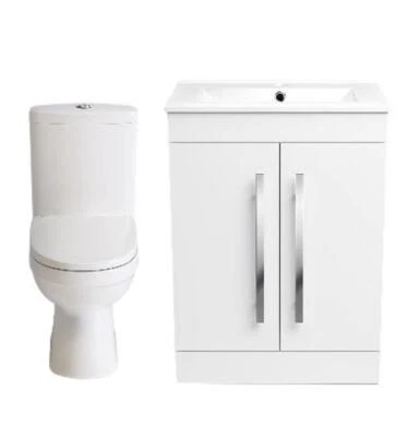 IBATHUK Bathroom Toilet Basin Set White Vanity Sink Close Coupled WC Set