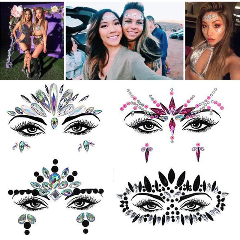 adhesive face gems face jewels rave accessories alien rave outfit glitter  diamond pastie sticker rhinestone eye temporary tattoo for forehead make up