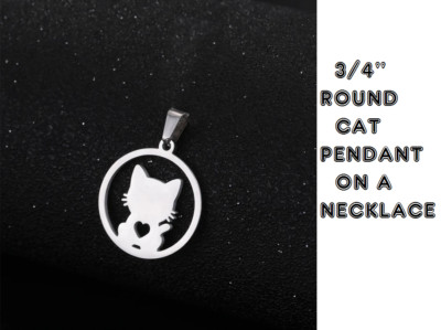 Best Choice CAT FACE ROUND Pendant DIAMOND Cut 925 Sterling Silver 18'' Necklace