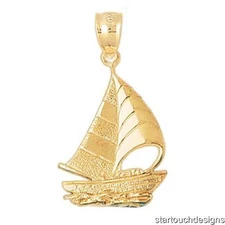 New 14k Yellow Gold Sailboat Pendant