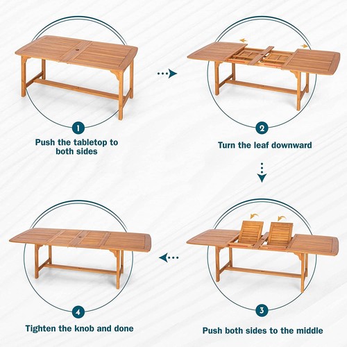 Acacia Wood Patio Dining Table for 6-8 Person Expandable Adjustable - Picture 4 of 8