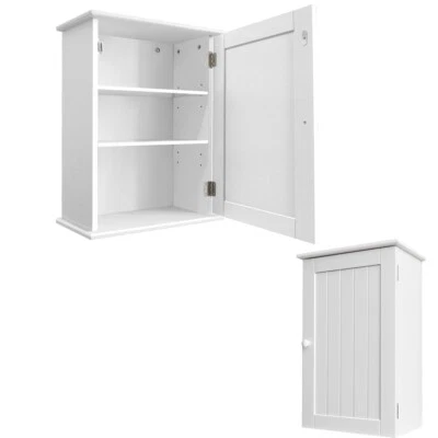 Wall Mounted Cabinet Bathroom Kitchen White Single Door Vanity Storage Cupboard