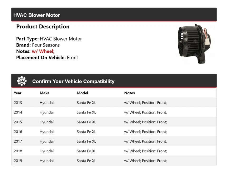Soplador de climatización delantero para Hyundai Santa Fe XL 2013-2019 4 estaciones 2014 2015 Foto 2 de 4