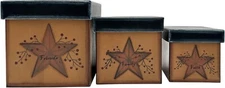 Country Primitive Faith Family Friends Nesting Boxes with Star & Pip Berry Vines