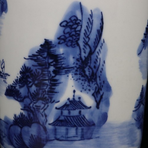 3.9" Collect Chinese Blue White Porcelain Mountain Water Scenery Brush Pot - Picture 2 of 9