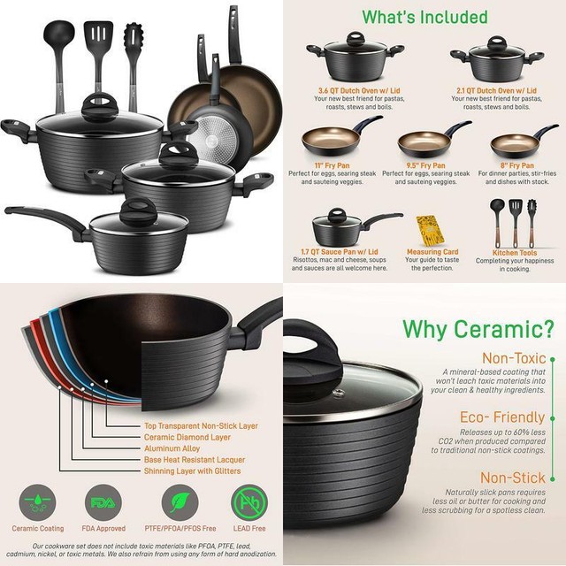 Nutrichef 12-Piece Nonstick Kitchen Cookware Set - Professional Hard Anodized Ho  eBay