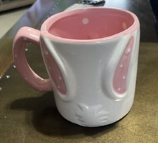 Cat Face Coffee Mug pink White Tea Cup very cute pink inside 4in high 12 inches