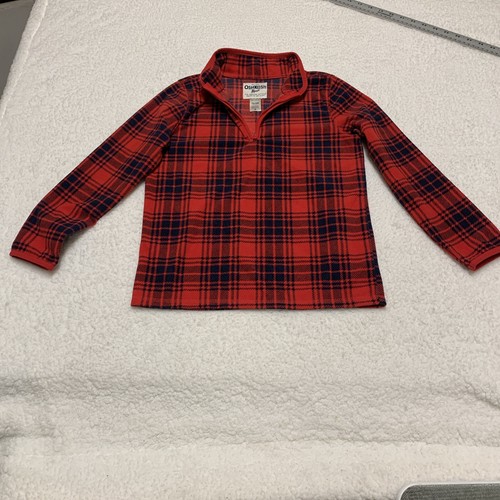 Oshkosh Soft Fleece Pullover Boys Size 10/10A Red Black Plaid 1/4 Front Zip Top - Picture 7 of 13