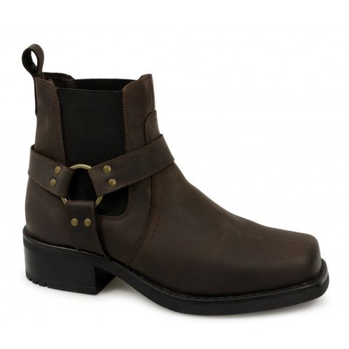 Gringos HARLEY Mens Casual Warm Leather Biker Cowboy Boots Black/Brown Size 7-12 - Picture 5 of 7