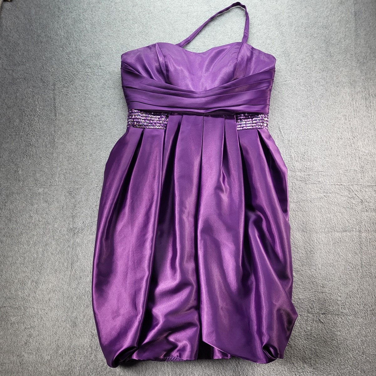 purple cocktail dress size 16 Jovani Purple Dress Size 6 Strap Sequined Gathered Bottom Party Prom  Cocktail