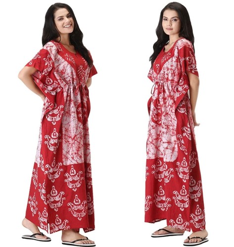 Set of 2 Red White Cotton Batik Kaftan Assorted Print House Dress Long Caftan  - Bild 1 von 6